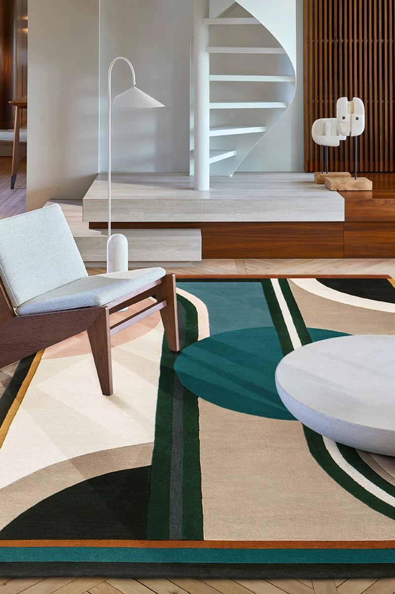 Tapis bleu vert en laine, Sonia