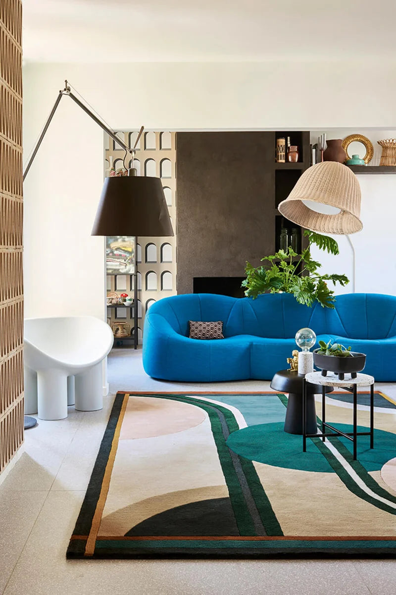 Tapis bleu vert en laine, Sonia