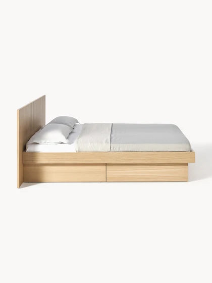 Lit en bois avec rangement et tête de lit Sato