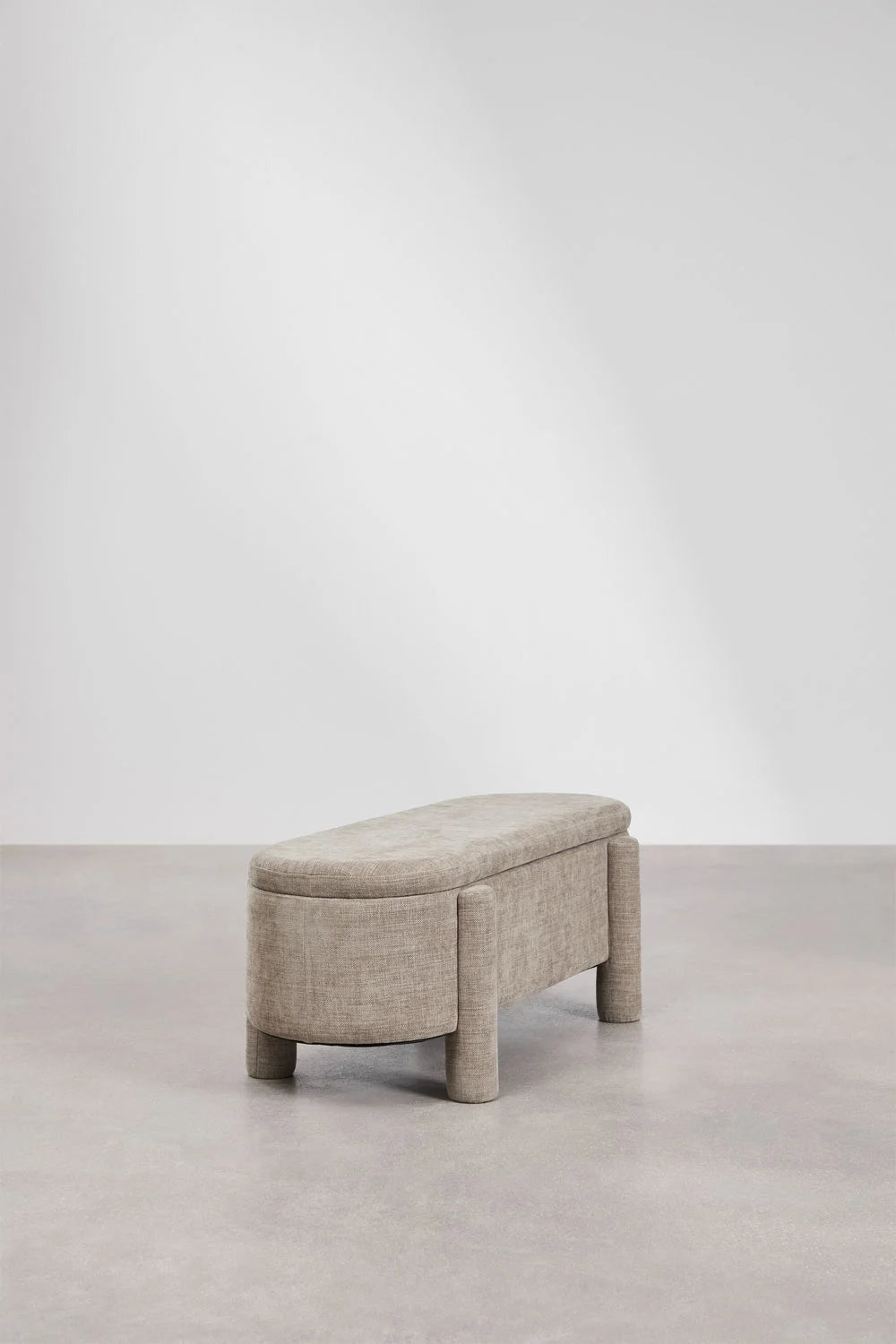 Banc avec rangement 115 cm tapissé en tissu gris taupe Cleo