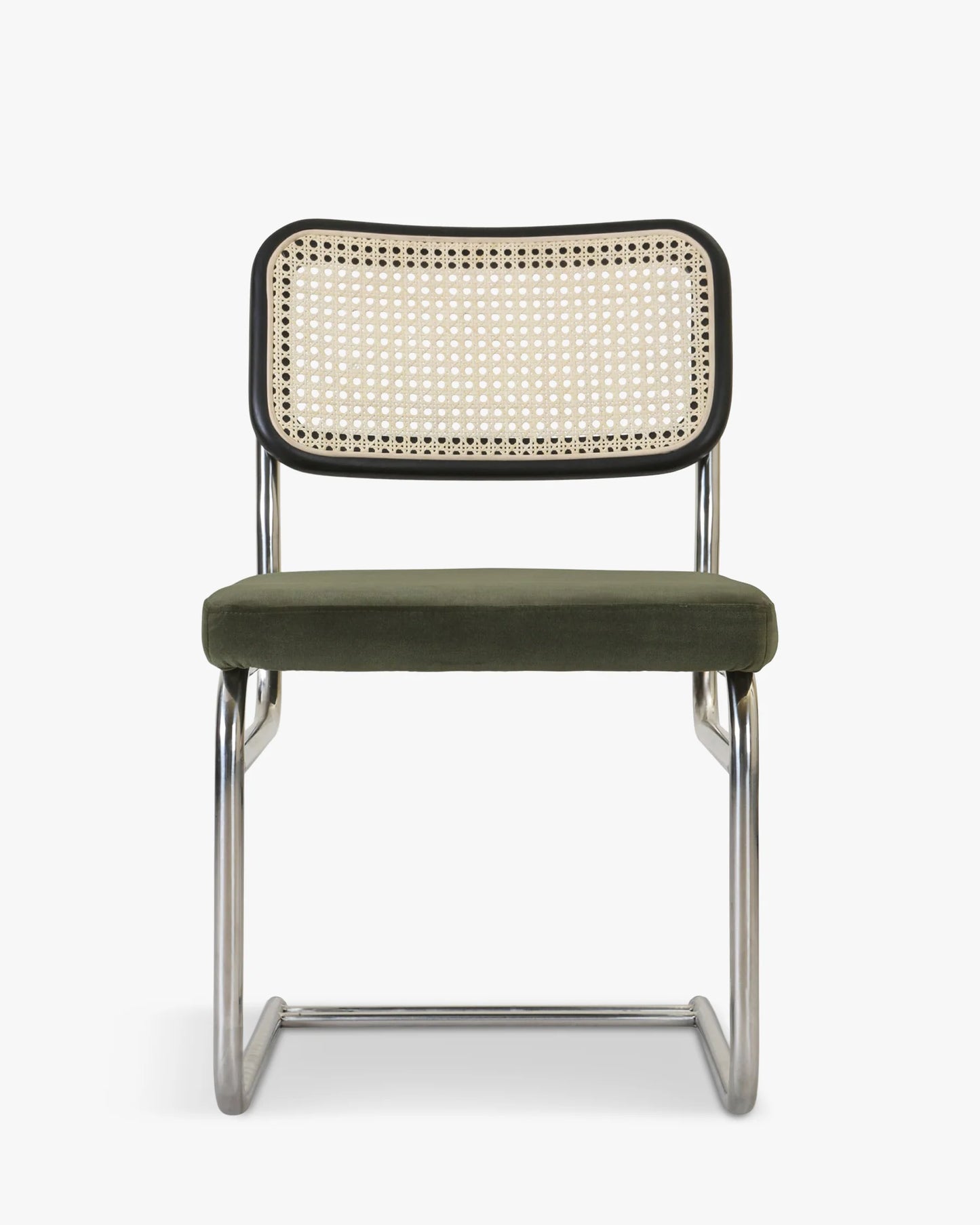 Chaise design, Velours Vert Bouteille, Cannage & Métal Chromé, Uberto
