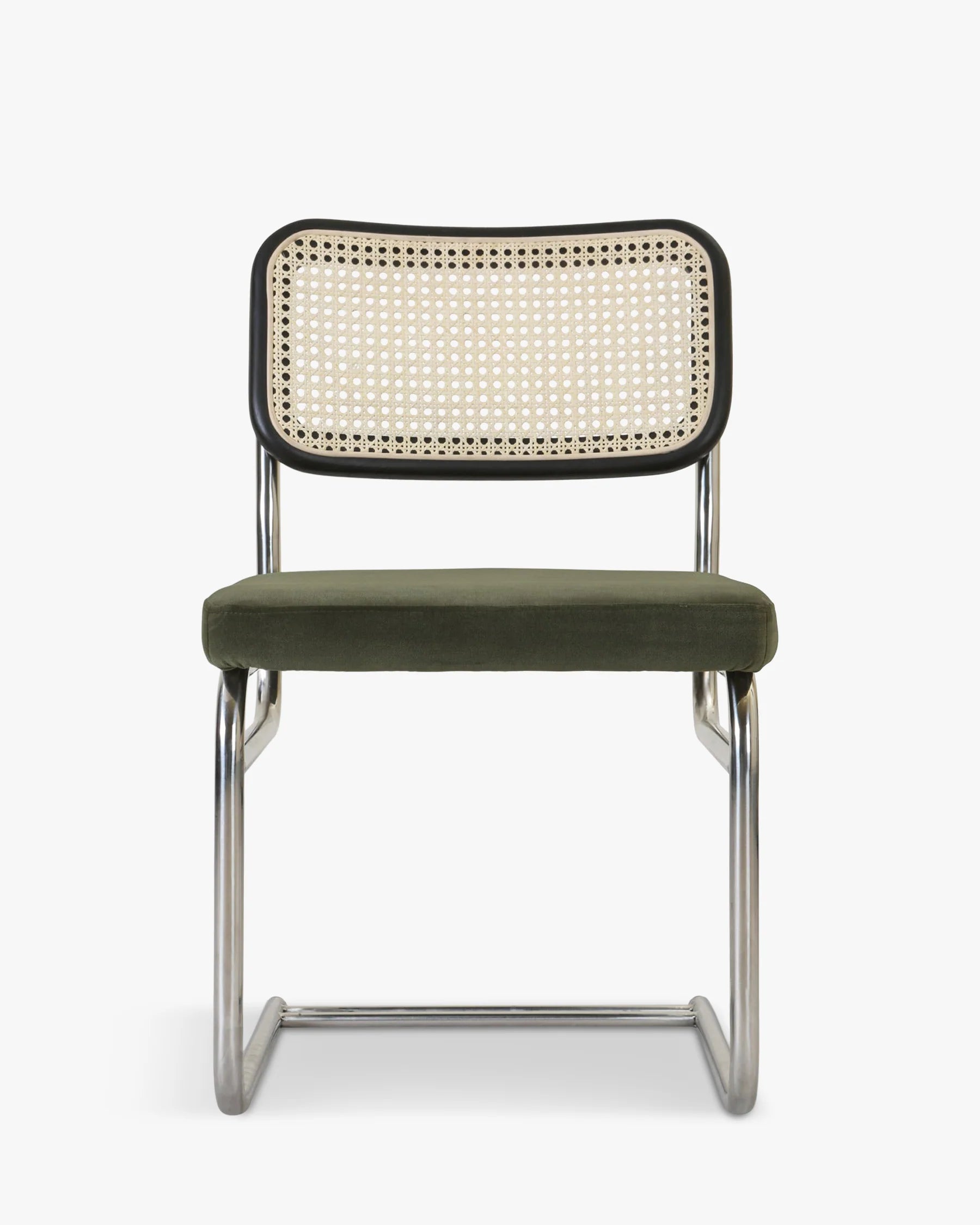 Chaise design, Velours Vert Bouteille, Cannage & Métal Chromé, Uberto