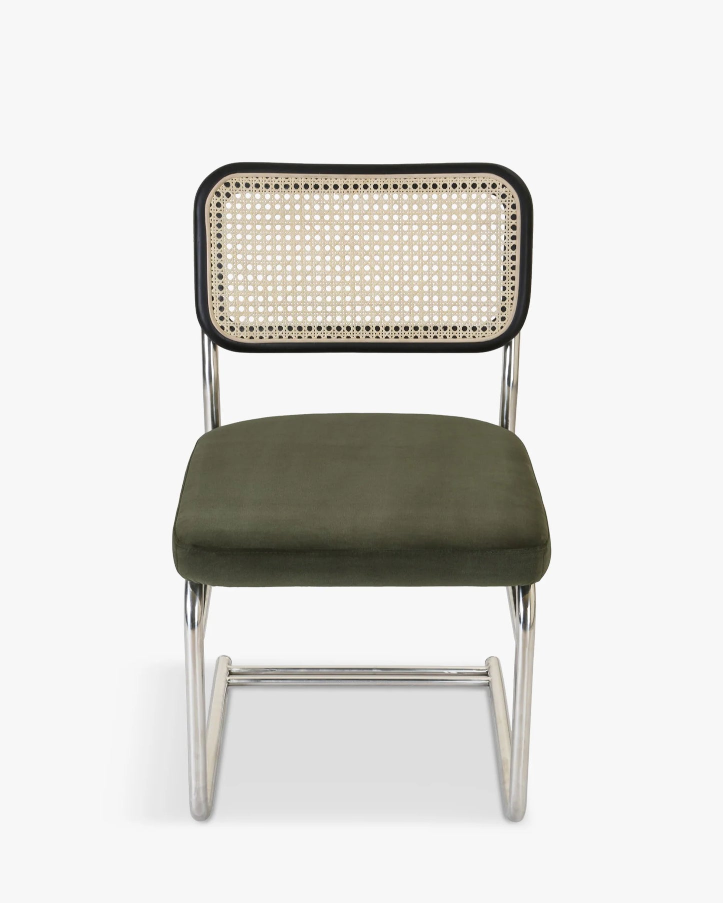 Chaise design, Velours Vert Bouteille, Cannage & Métal Chromé, Uberto