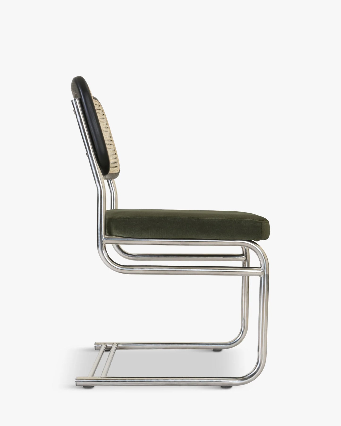 Chaise design, Velours Vert Bouteille, Cannage & Métal Chromé, Uberto