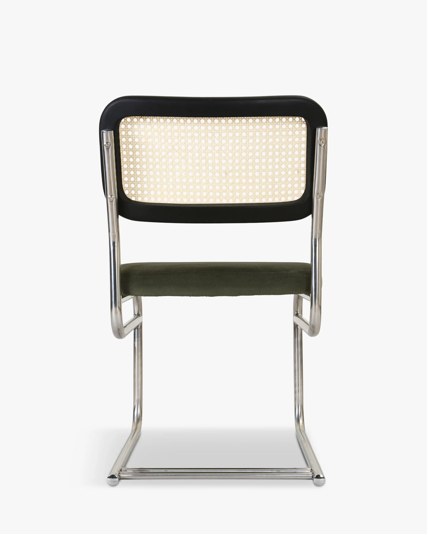 Chaise design, Velours Vert Bouteille, Cannage & Métal Chromé, Uberto