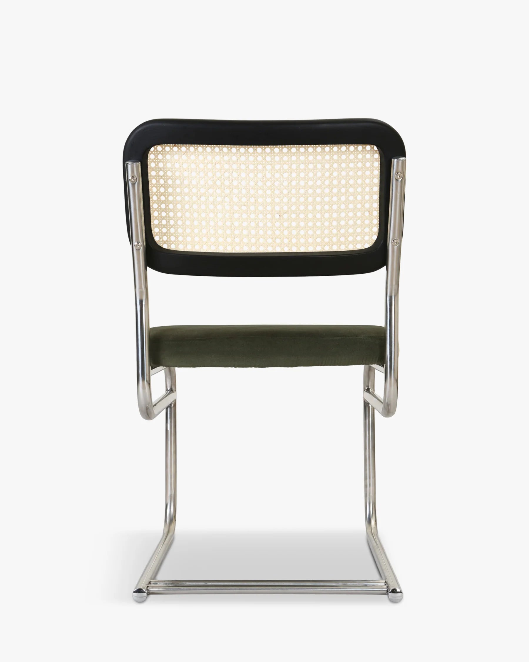 Chaise design, Velours Vert Bouteille, Cannage & Métal Chromé, Uberto