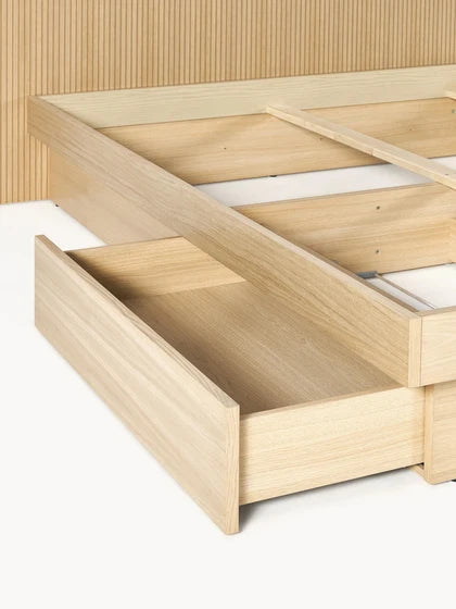 Lit en bois avec rangement et tête de lit Sato