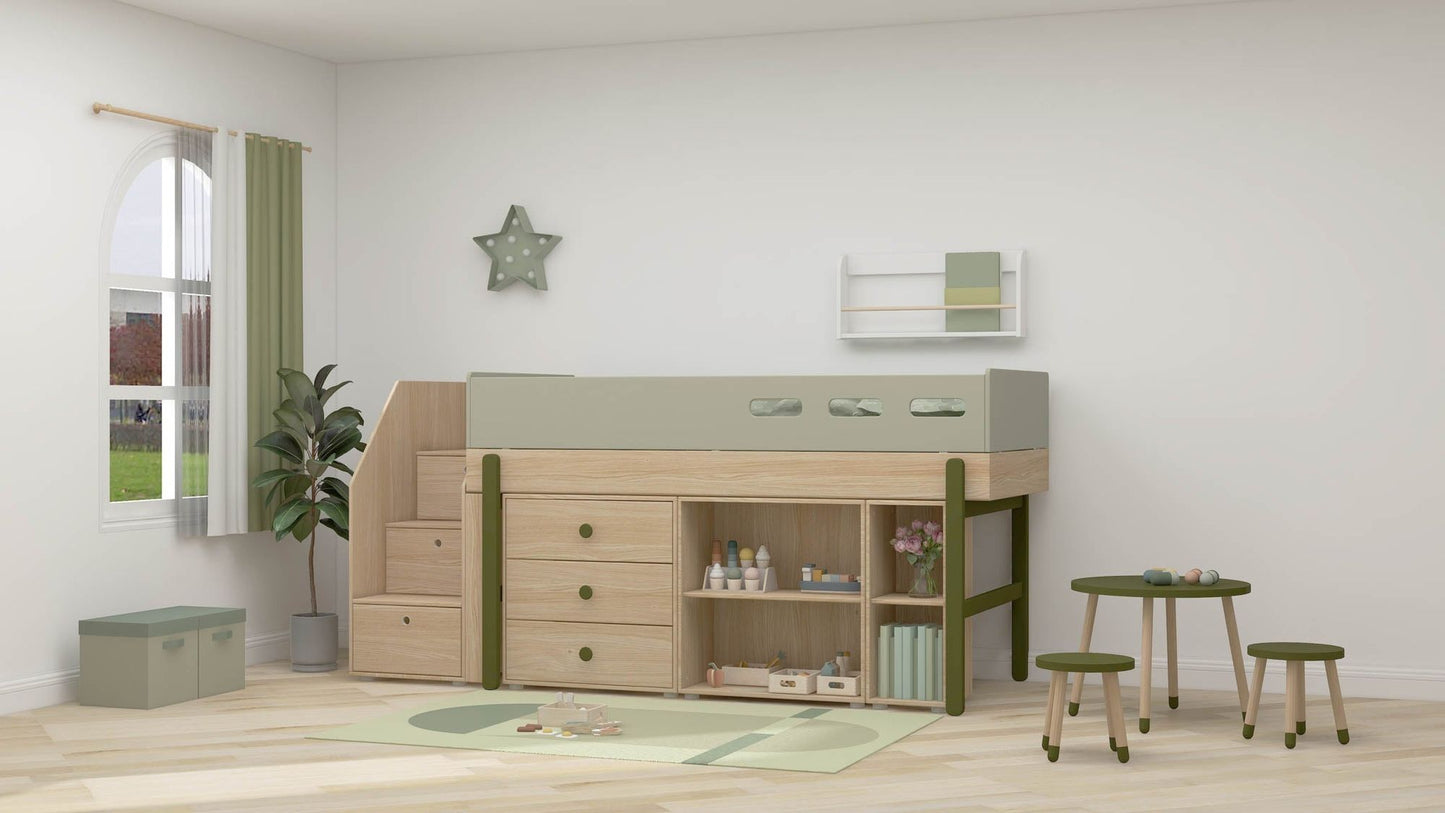FLEXA lit enfant mi-hauteur, escalier et rangement