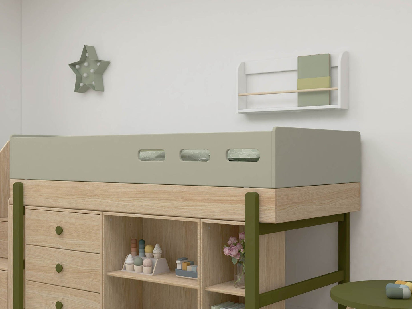FLEXA lit enfant mi-hauteur, escalier et rangement
