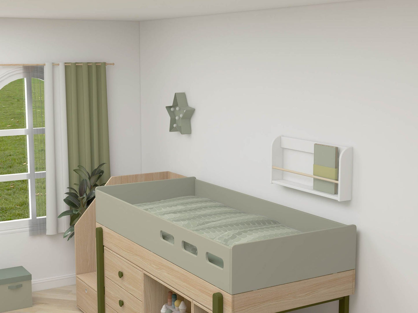FLEXA lit enfant mi-hauteur, escalier et rangement