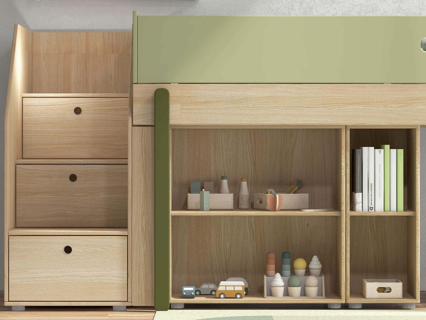 FLEXA lit enfant mi-hauteur, escalier et rangement