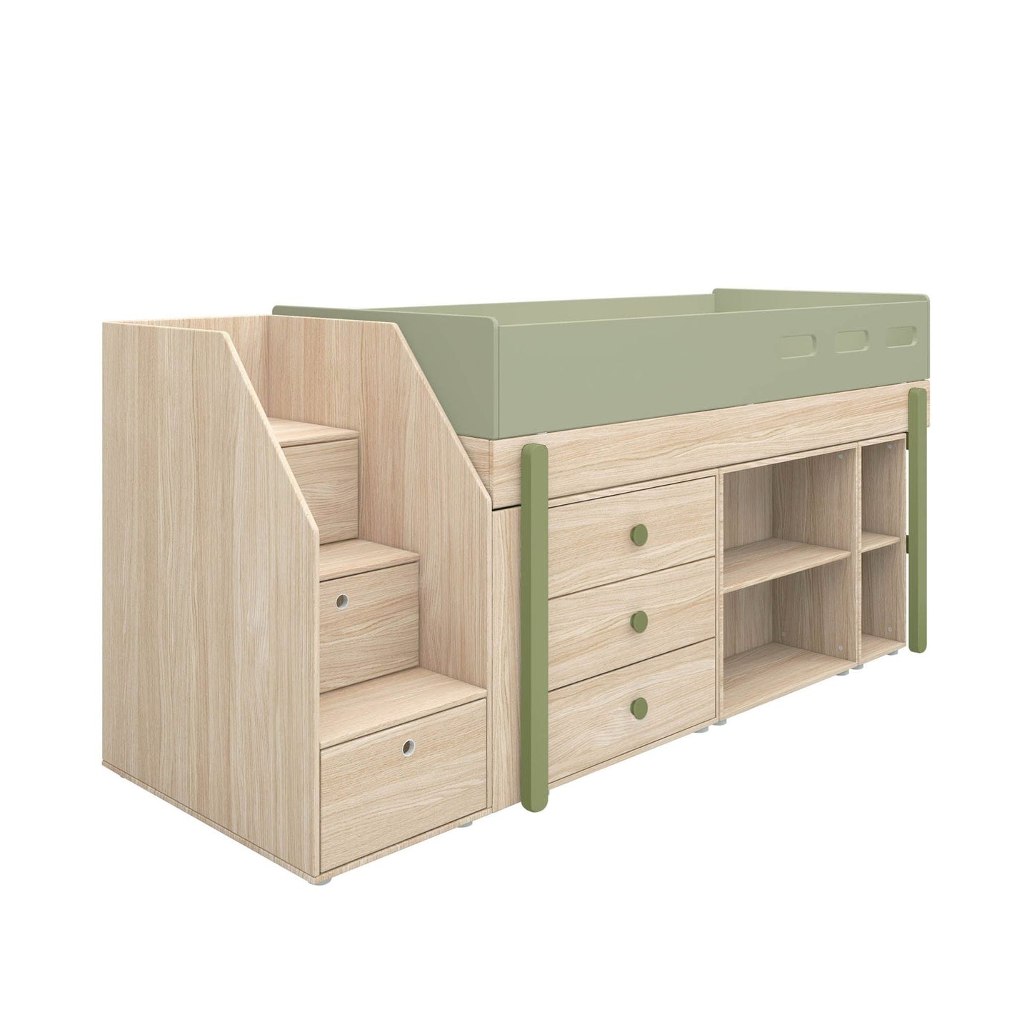 FLEXA lit enfant mi-hauteur, escalier et rangement