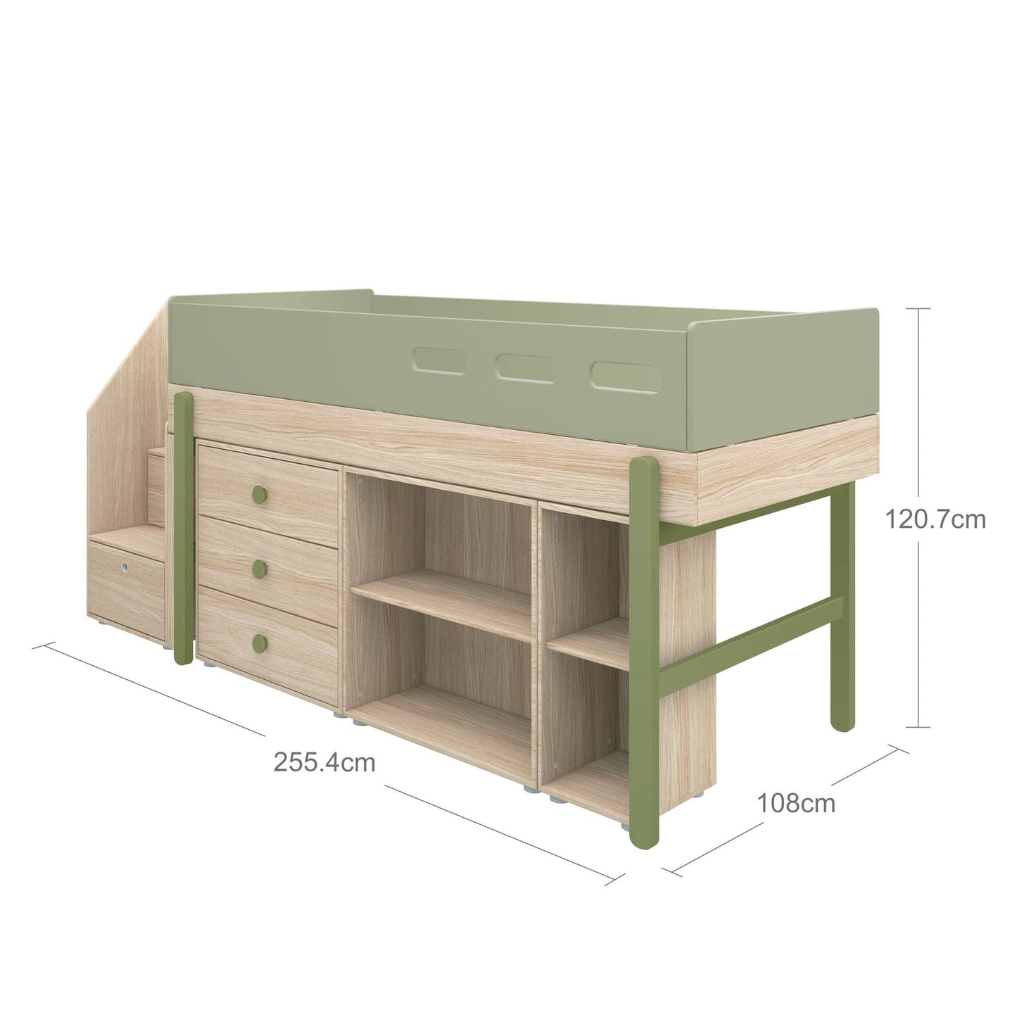 FLEXA lit enfant mi-hauteur, escalier et rangement