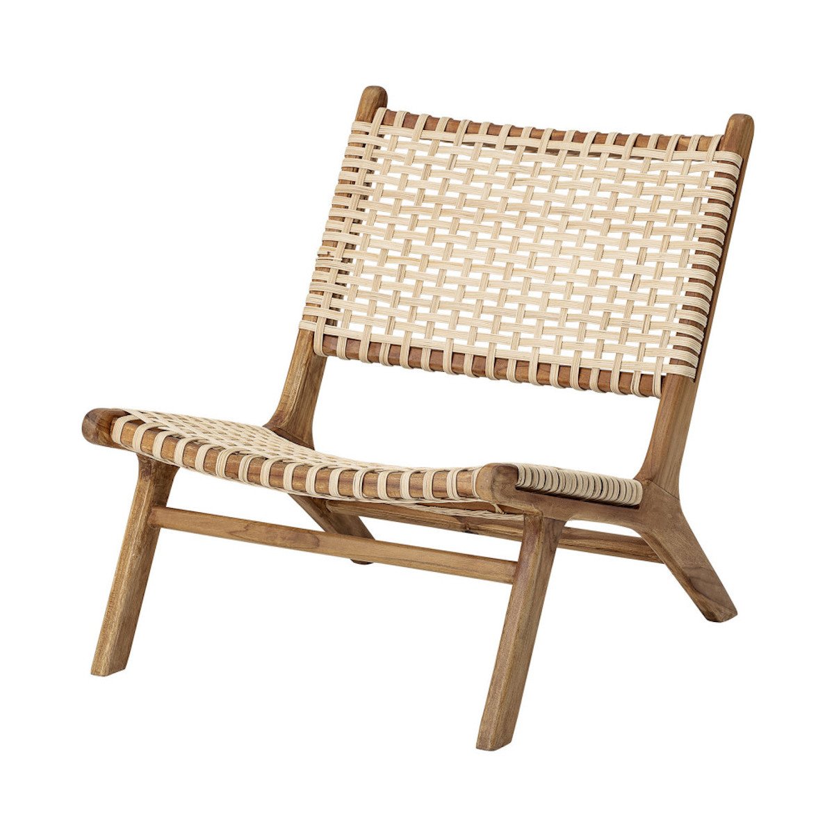 Fauteuil lounge en teck et rotin naturel, Keila