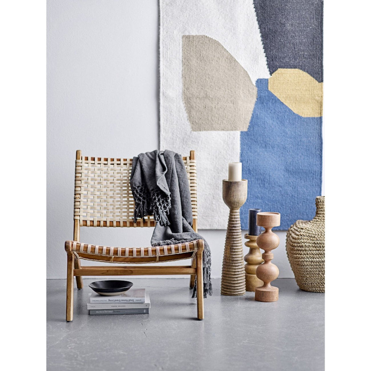 Fauteuil lounge en teck et rotin naturel, Keila