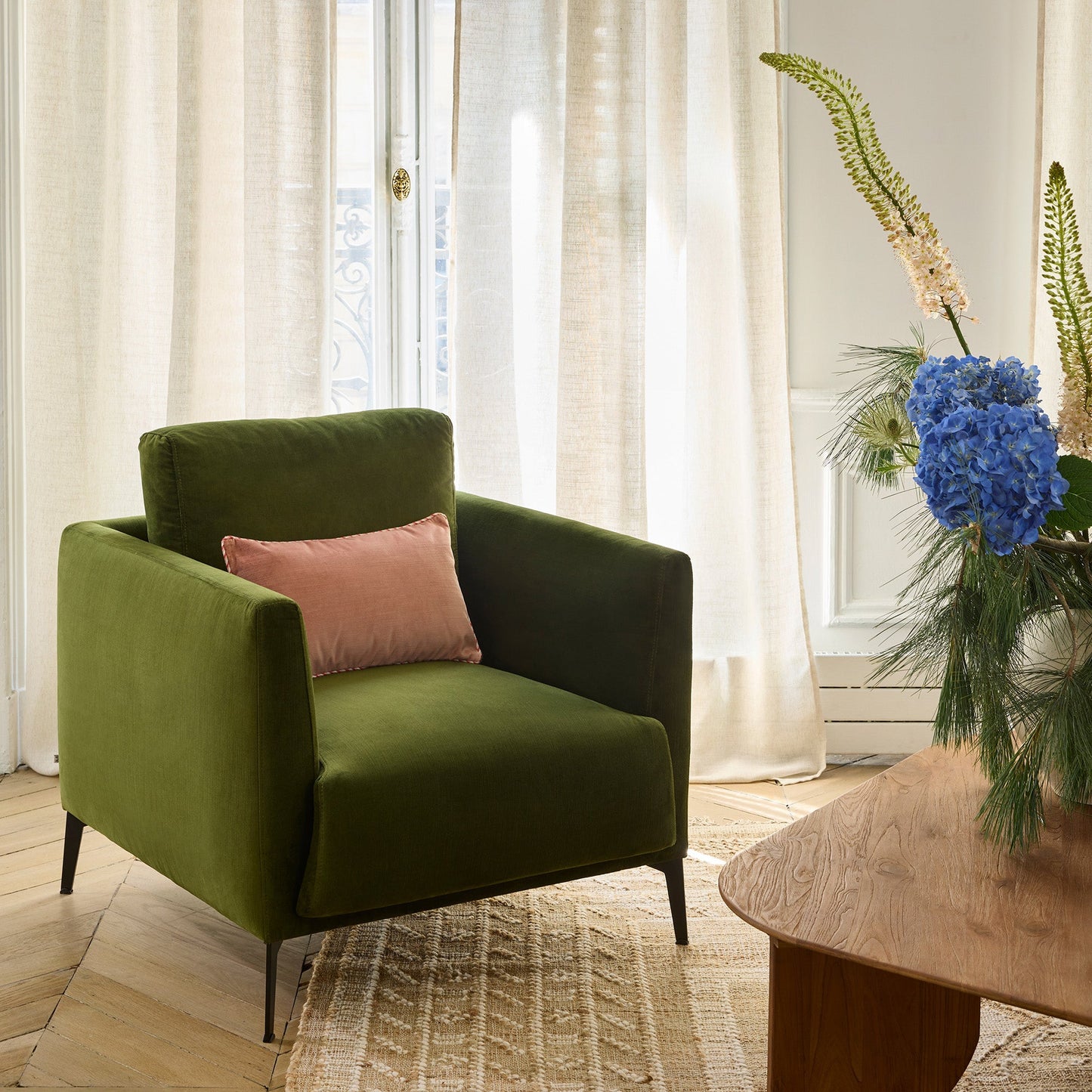 Fauteuil ODELLE velours vert olive