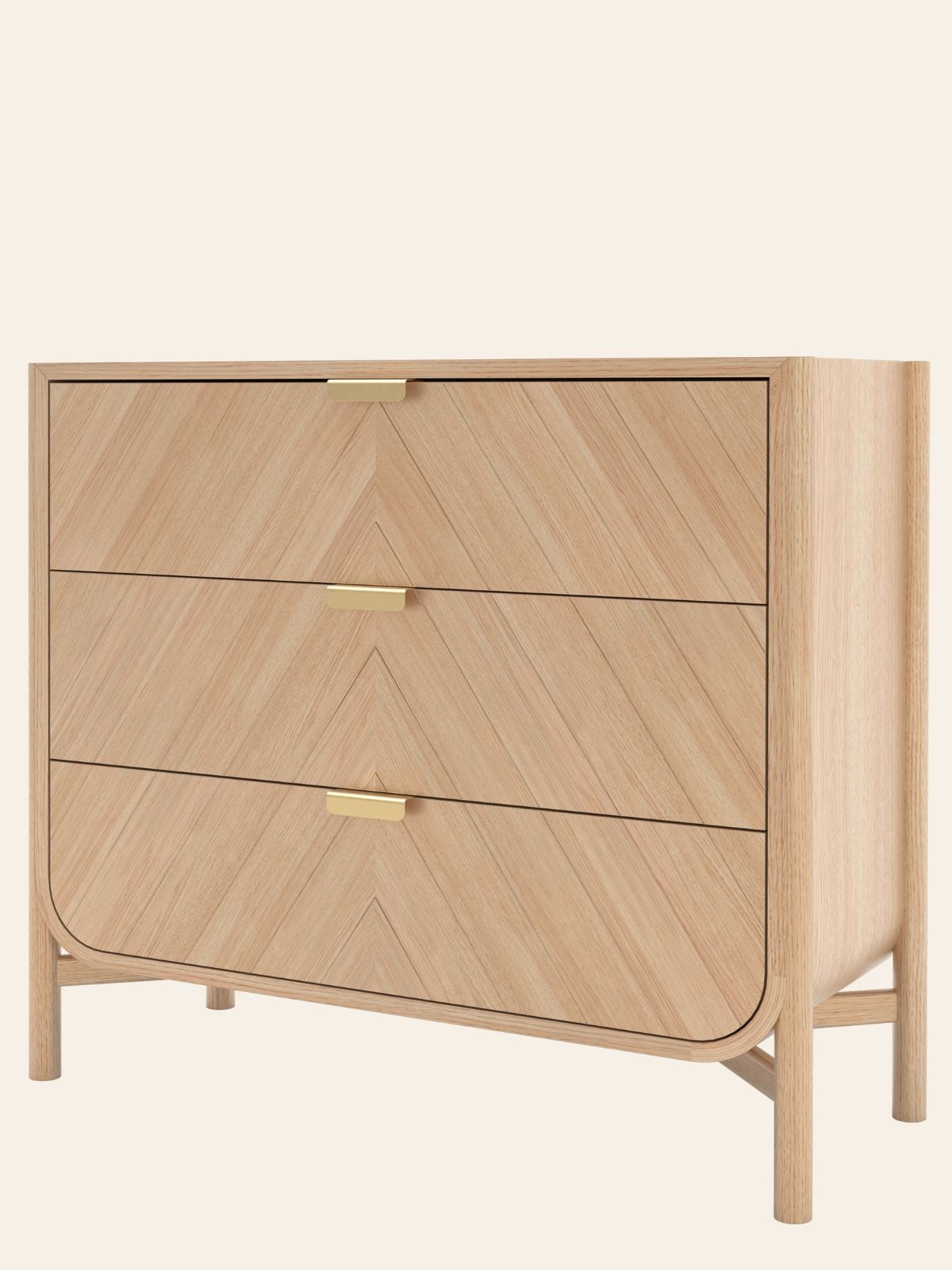 Commode à trois tiroirs en bois naturel, Marius