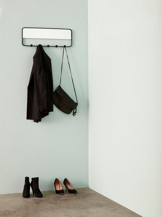 Porte-manteau 5 crochets en métal noir avec miroir, Lund
