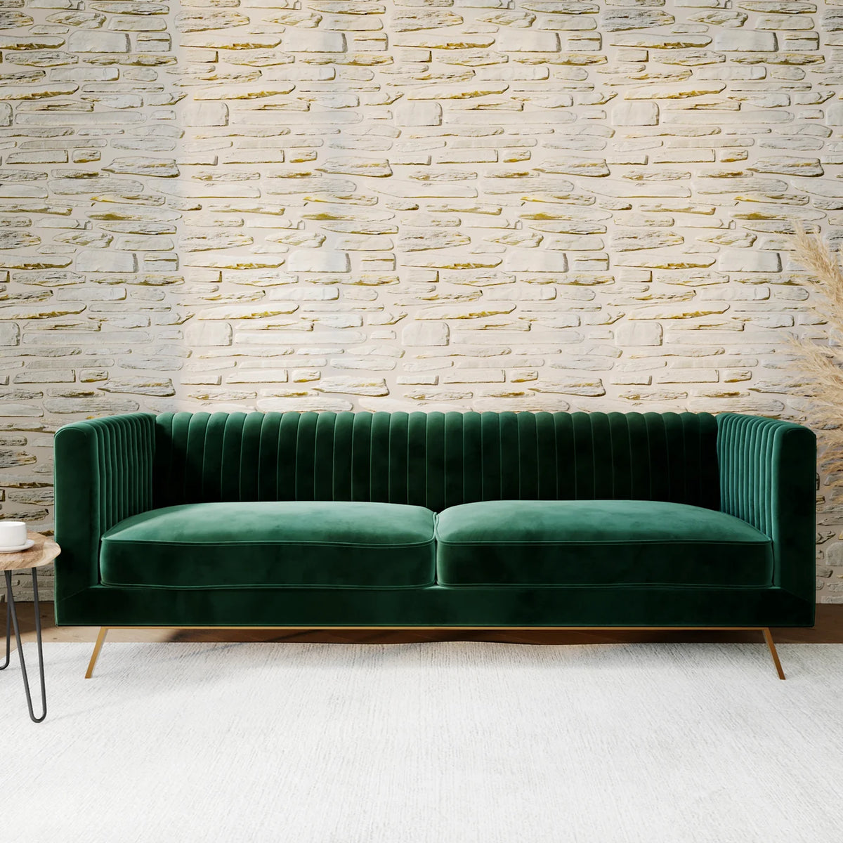 Canapé Gatsby 3 places en velours vert foncé