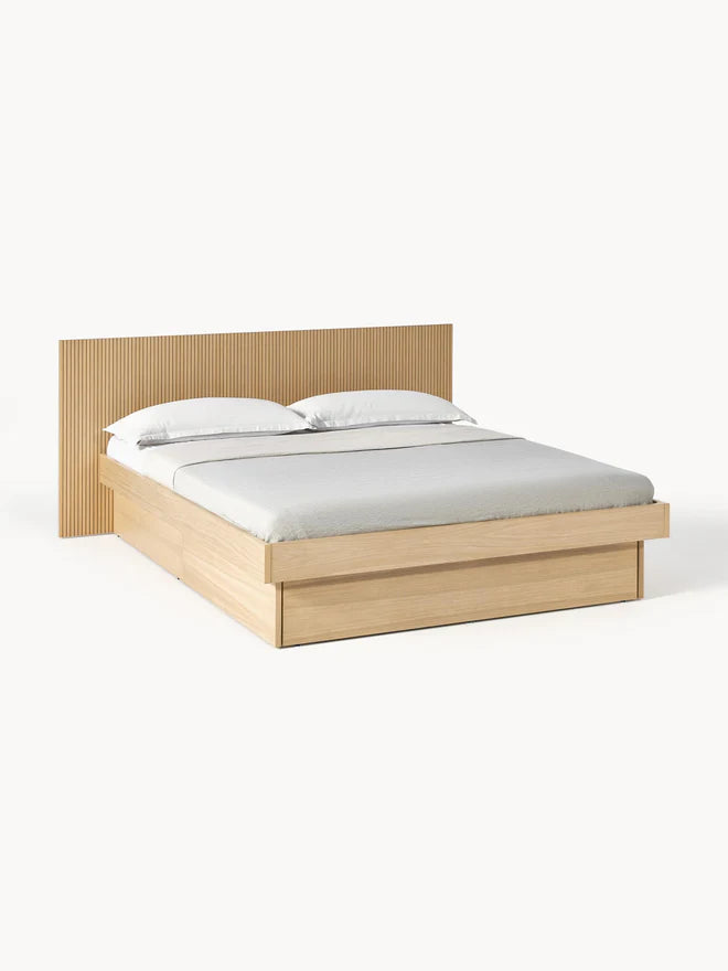 Lit en bois avec rangement et tête de lit Sato