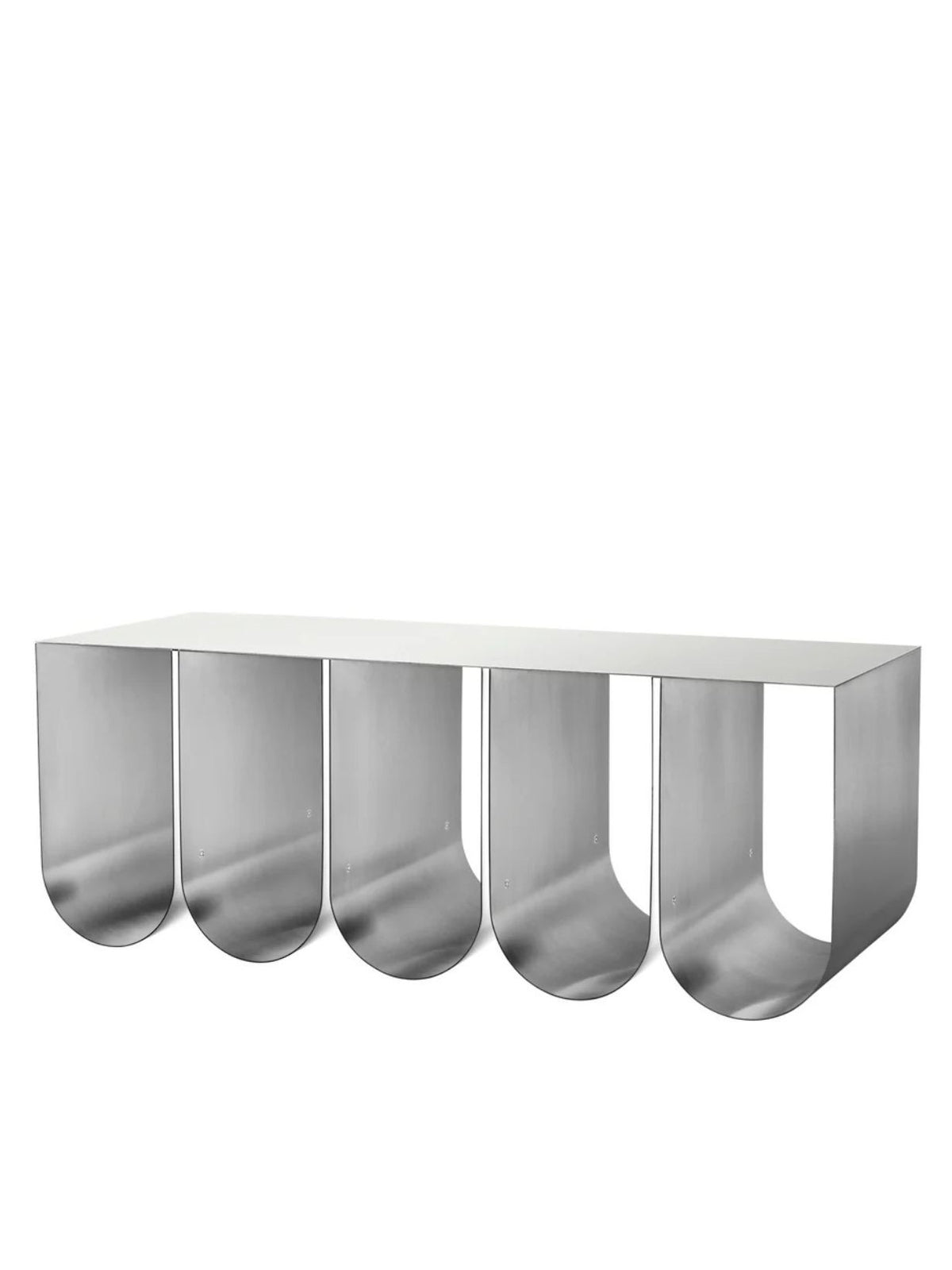 Banc de rangement incurvé en acier brut, Curved