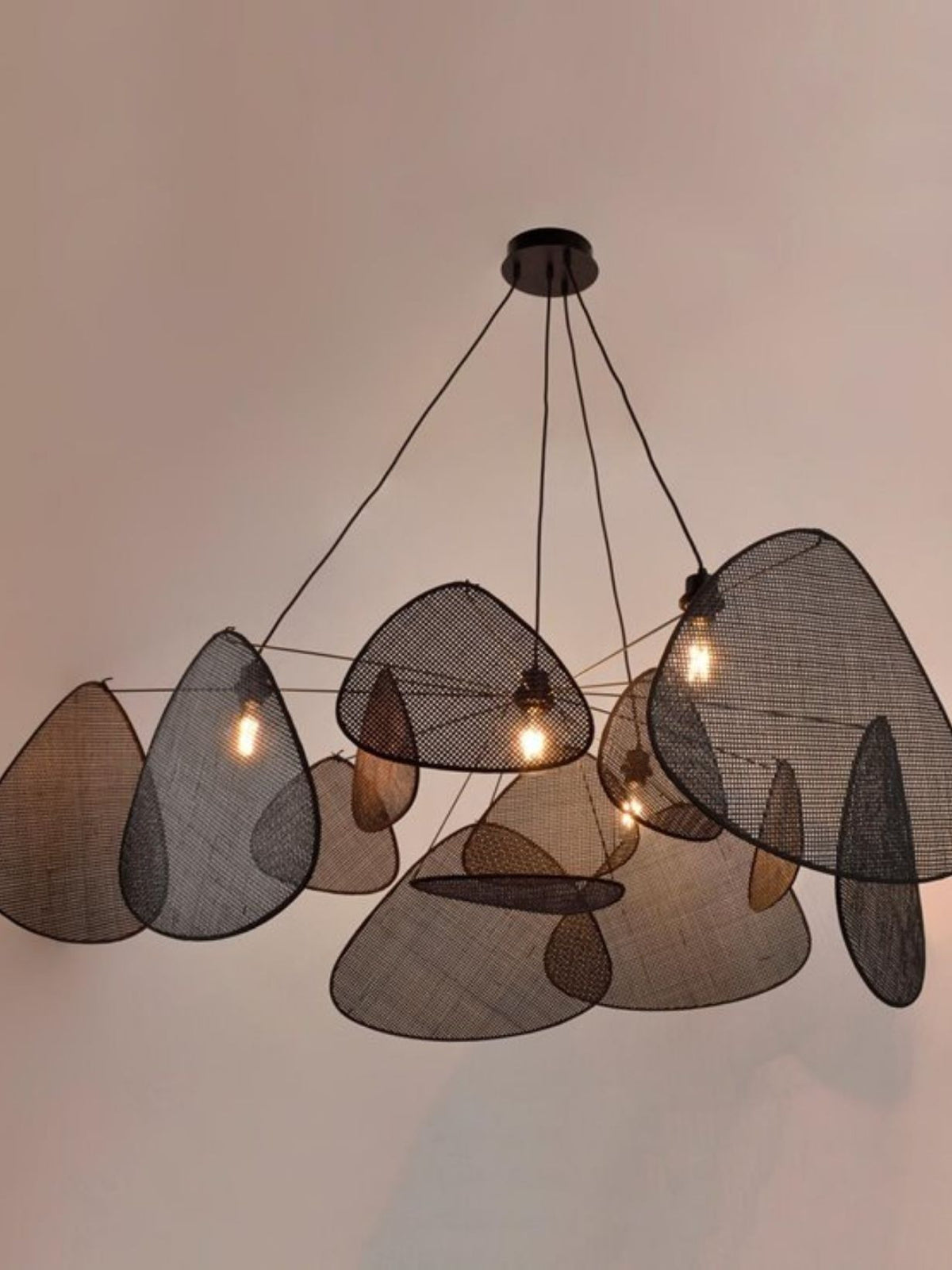 Suspension en cannage noir 4 lumières, Screen XXL