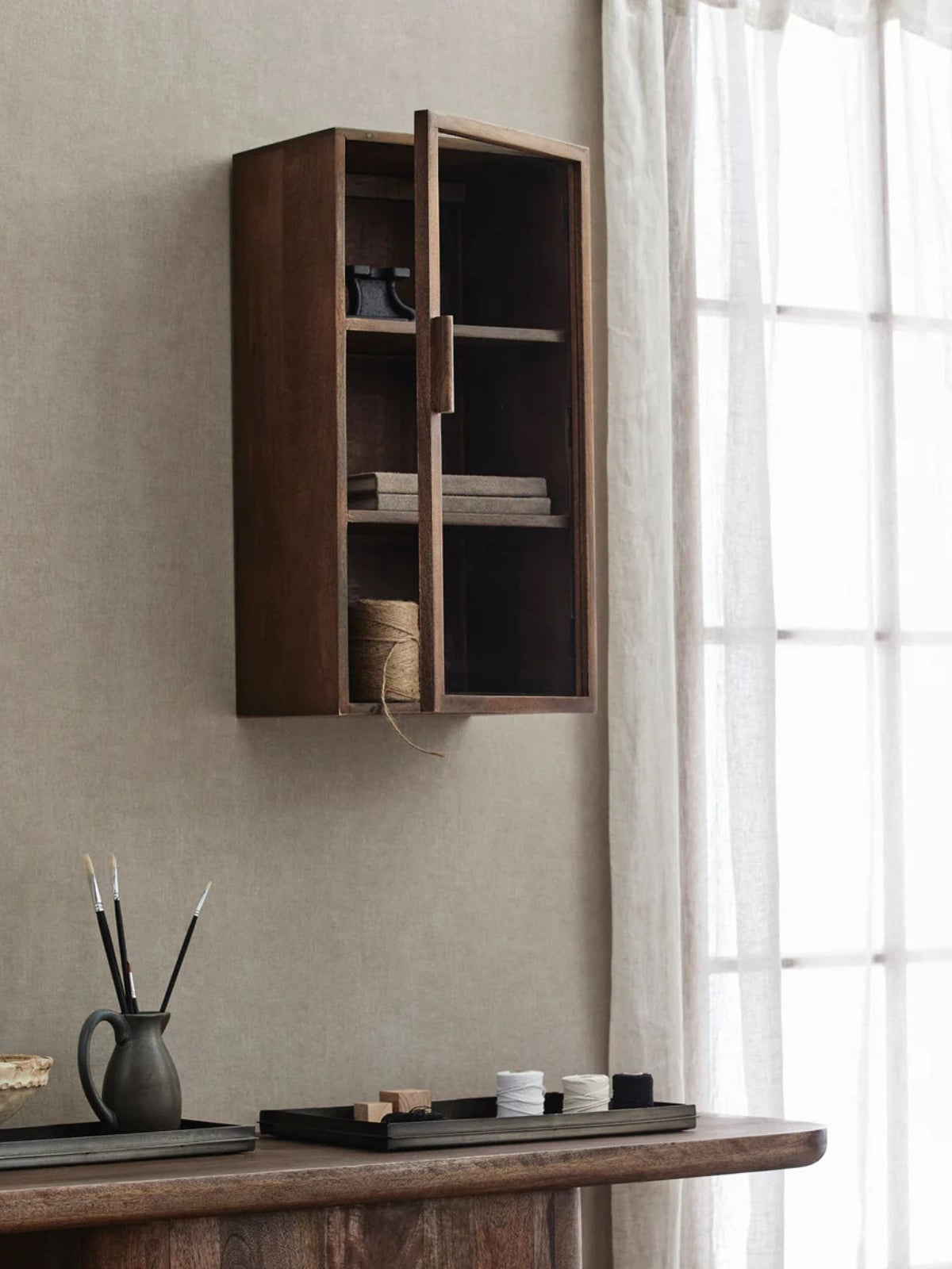 Armoire murale 1 porte en bois de manguier, NANGO