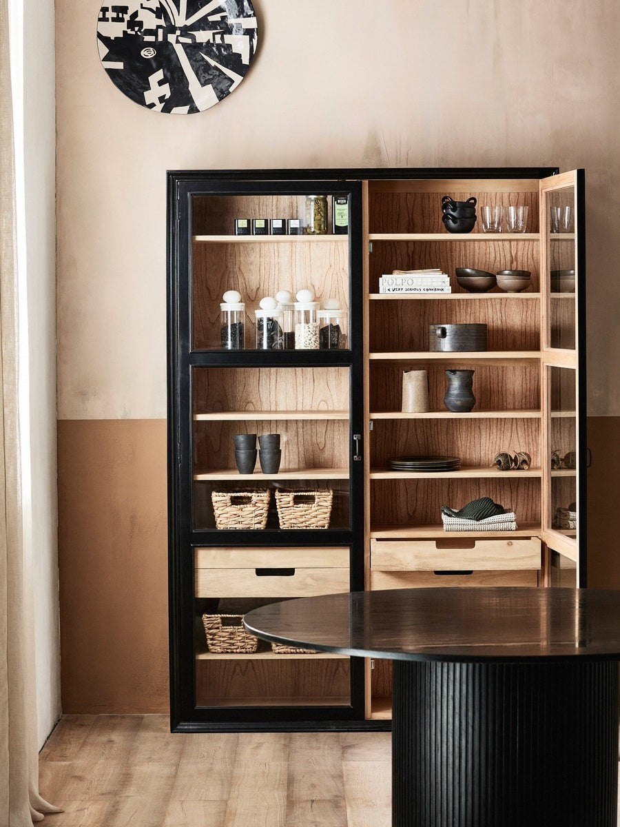Armoire vitrine en bois laqué noir, Viva