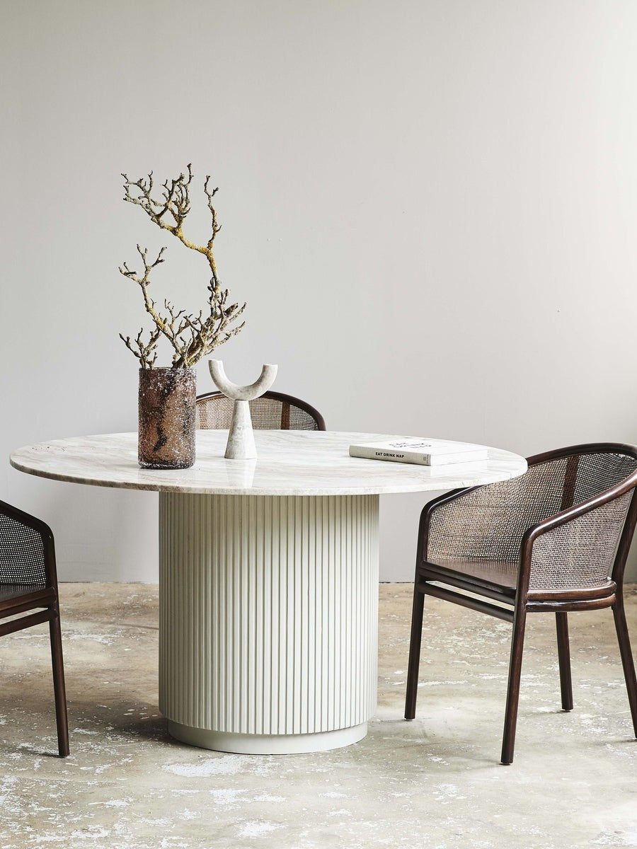 Table à manger ronde en marbre et bois de manguier, Erie