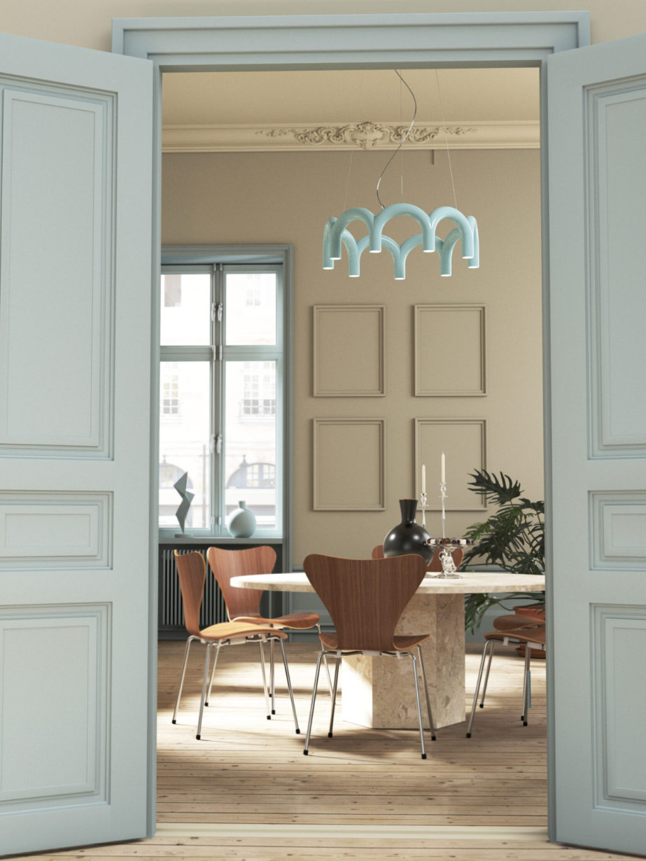 Suspension 9 piliers lumineux, Arche Cercle