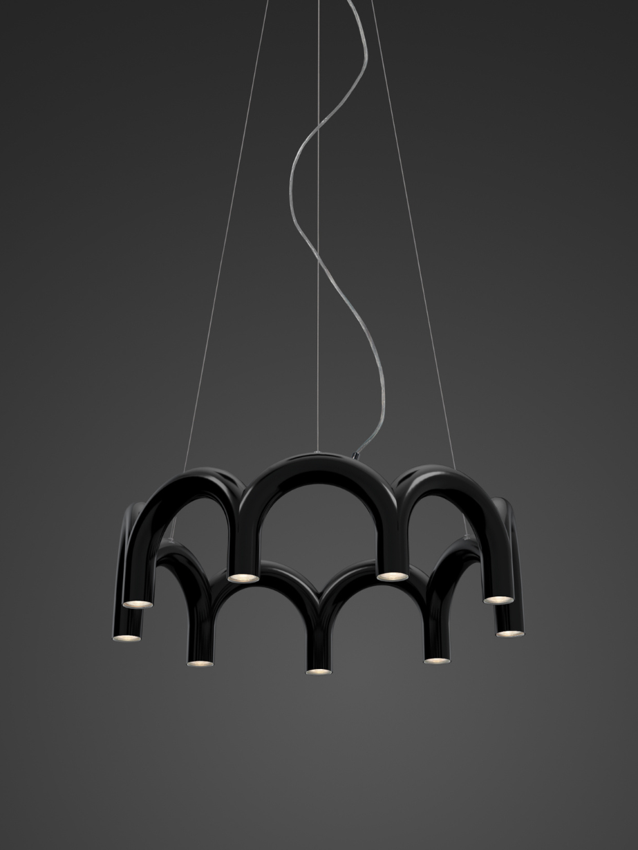 Suspension 9 piliers lumineux, Arche Cercle