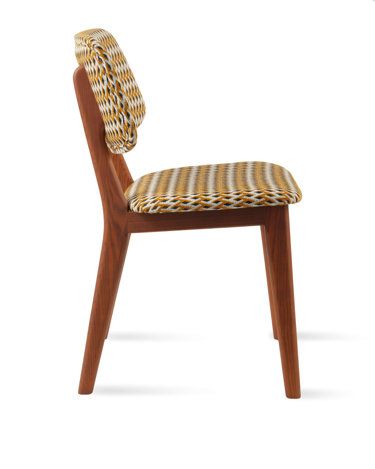 Chaise en frêne et tissu ocre, Geo Happy Days