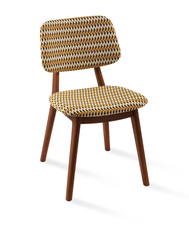 Chaise en frêne et tissu ocre, Geo Happy Days