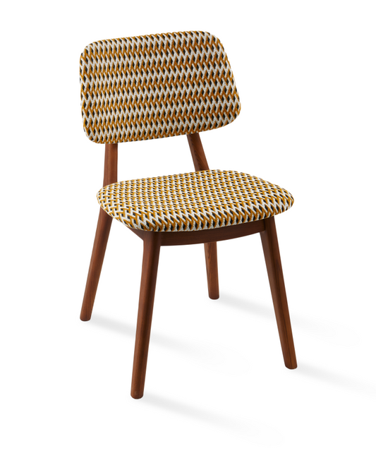 Chaise en frêne et tissu ocre, Geo Happy Days
