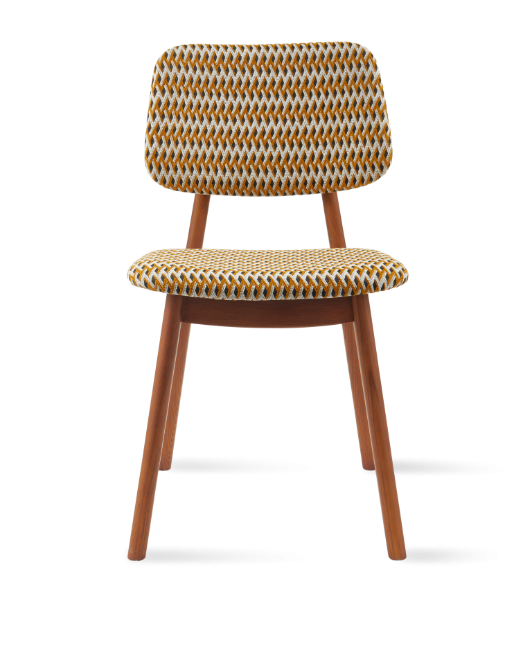 Chaise en frêne et tissu ocre, Geo Happy Days