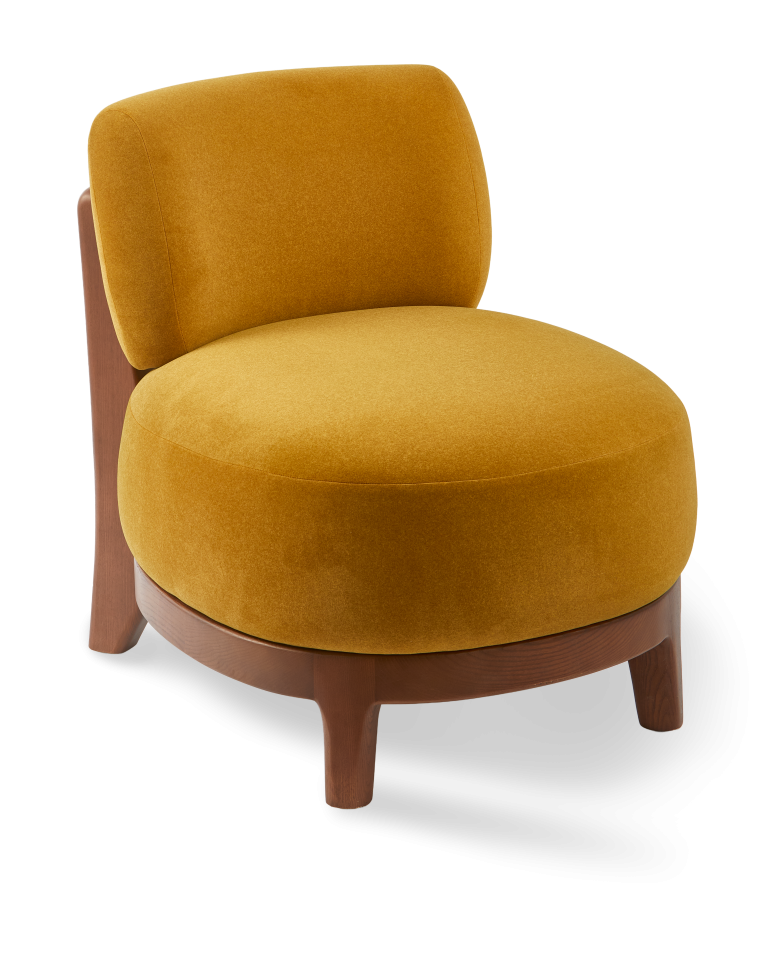 Fauteuil en frêne et tissu jaune, Fizz Soft
