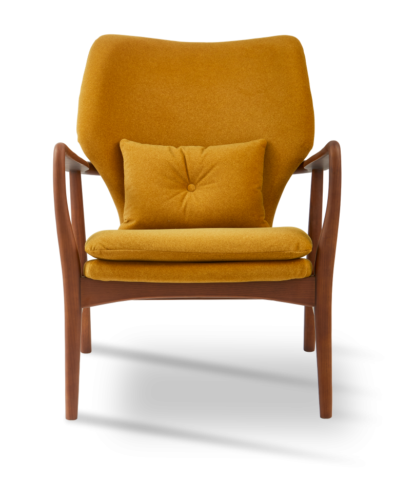 Fauteuil en frêne et tissu jaune, Peggy Soft