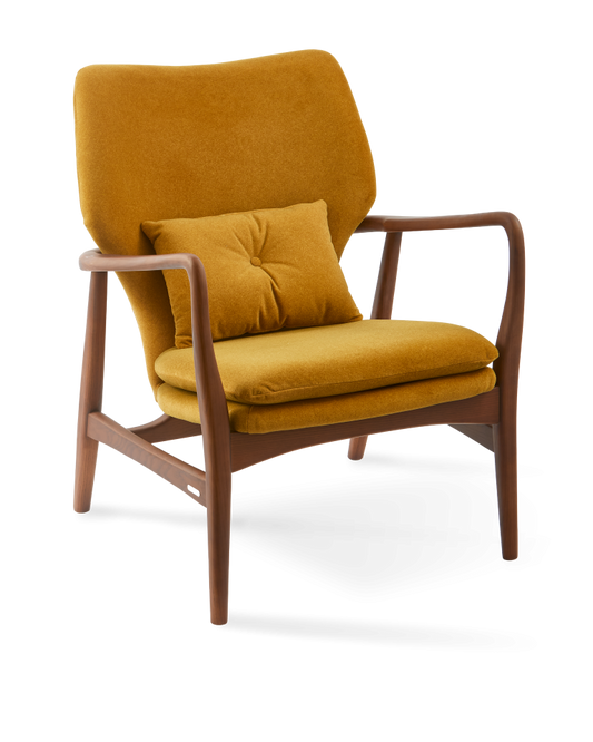 Fauteuil en frêne et tissu jaune, Peggy Soft
