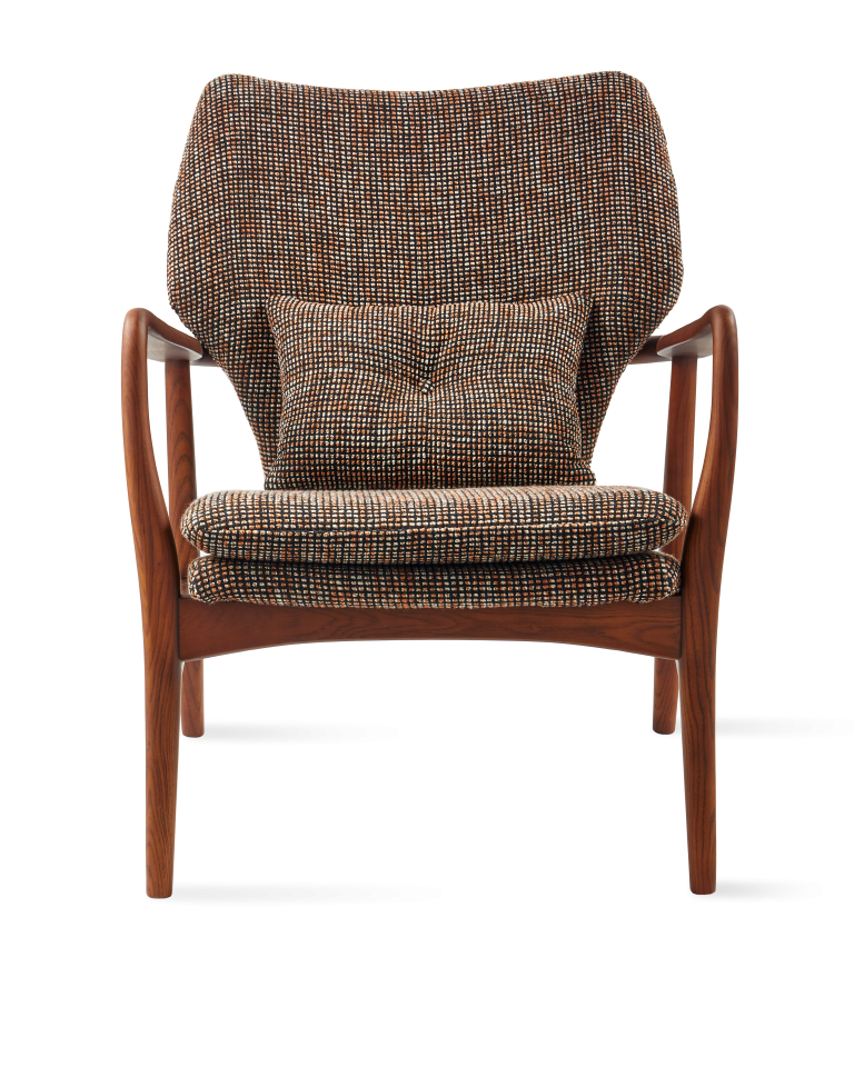 Fauteuil en frêne et tissu marron foncé, Peggy Speckled