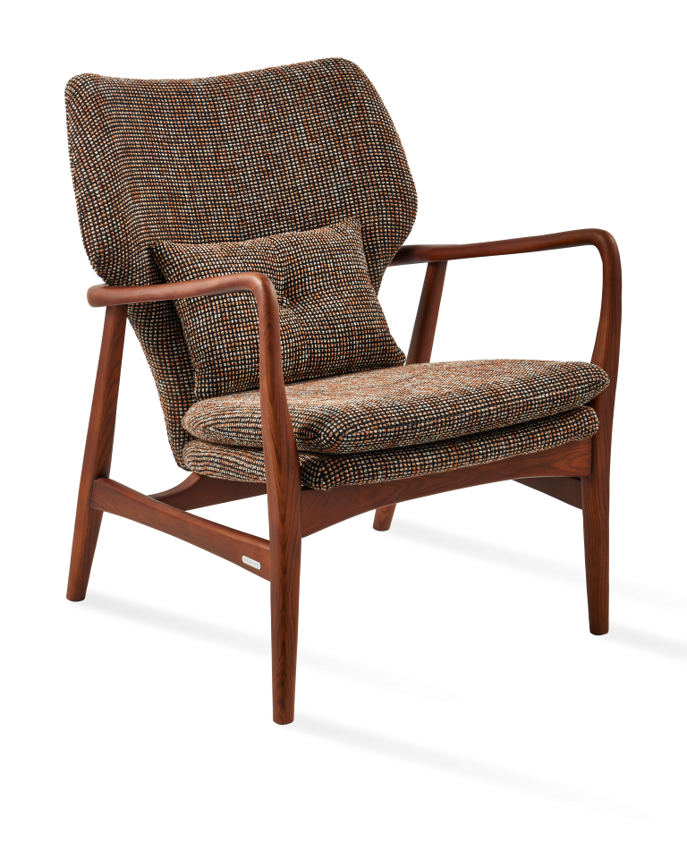 Fauteuil en frêne et tissu marron foncé, Peggy Speckled