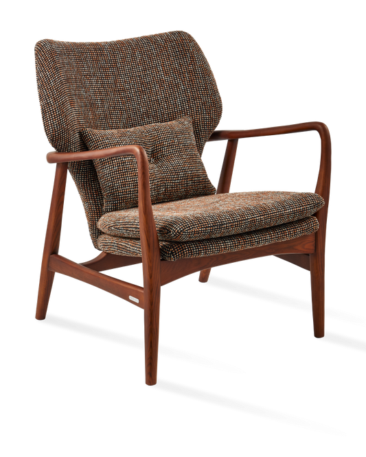 Fauteuil en frêne et tissu marron foncé, Peggy Speckled