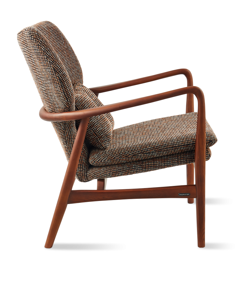 Fauteuil en frêne et tissu marron foncé, Peggy Speckled