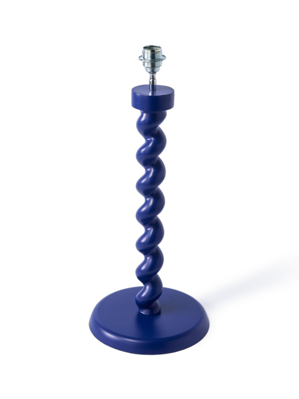 Grande lampe pied bleu foncé et abat-jour jaune, Twister Ø35cm