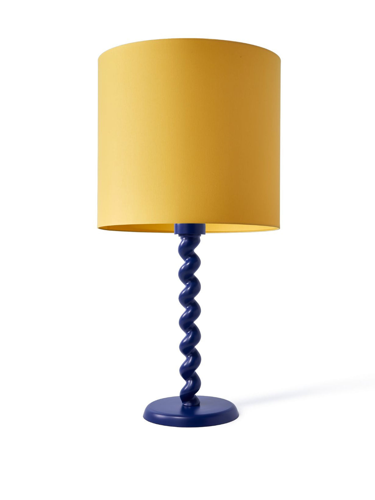 Grande lampe pied bleu foncé et abat-jour jaune, Twister Ø35cm
