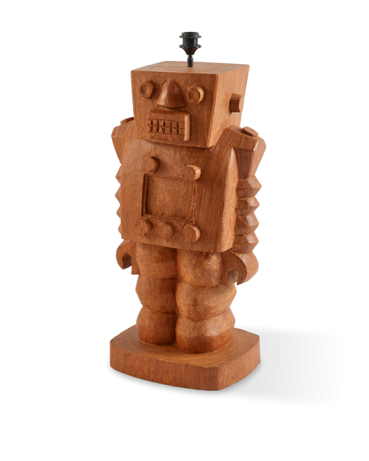 Pied de lampe en bois sculpté, Robot