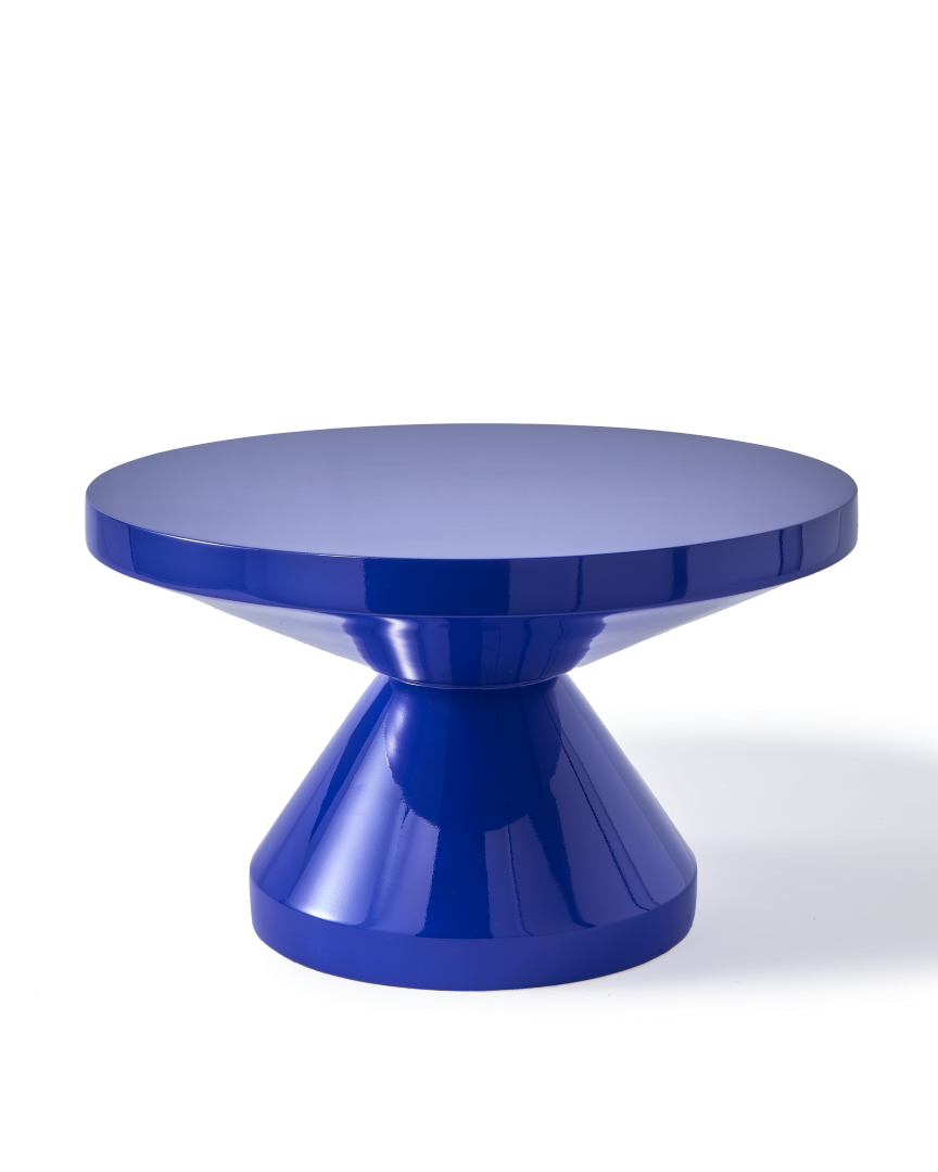 Table basse ronde en polyester laqué, Zig Zag