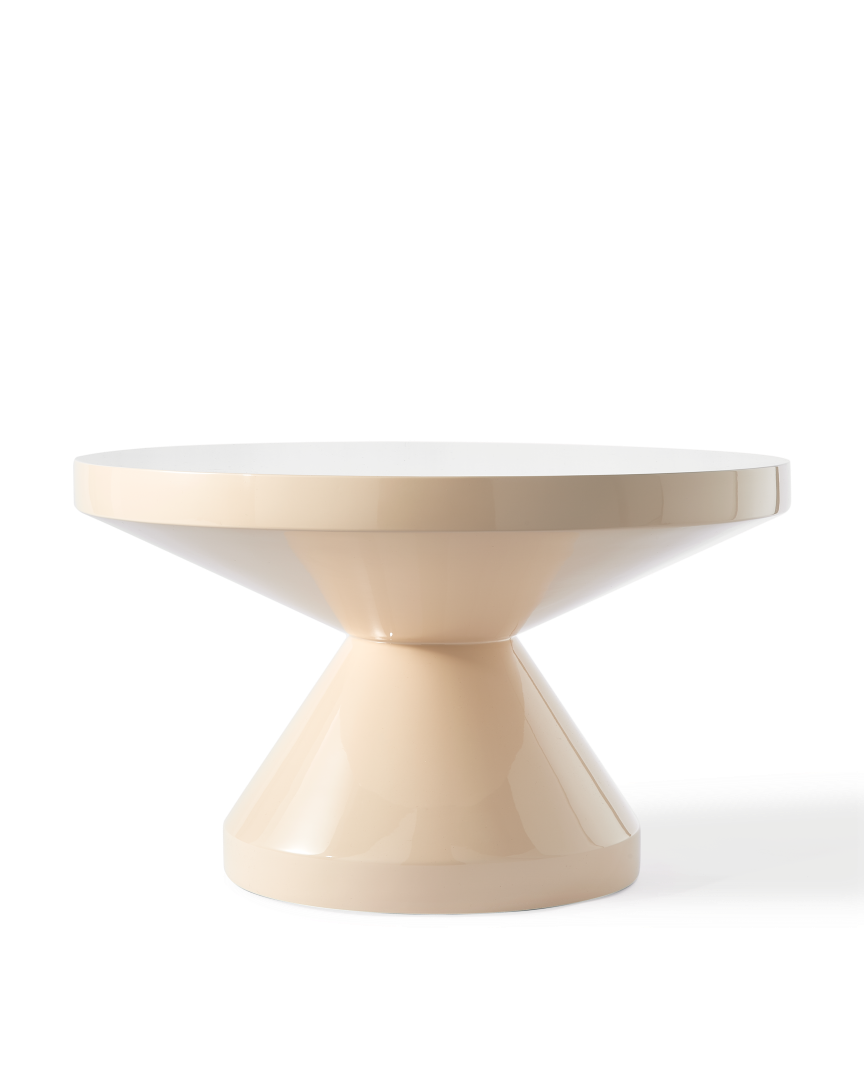 Table basse ronde en polyester laqué, Zig Zag