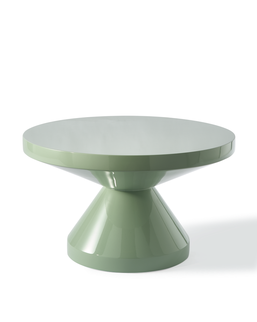 Table basse ronde en polyester laqué, Zig Zag