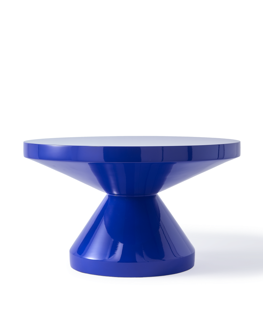 Table basse ronde en polyester laqué, Zig Zag