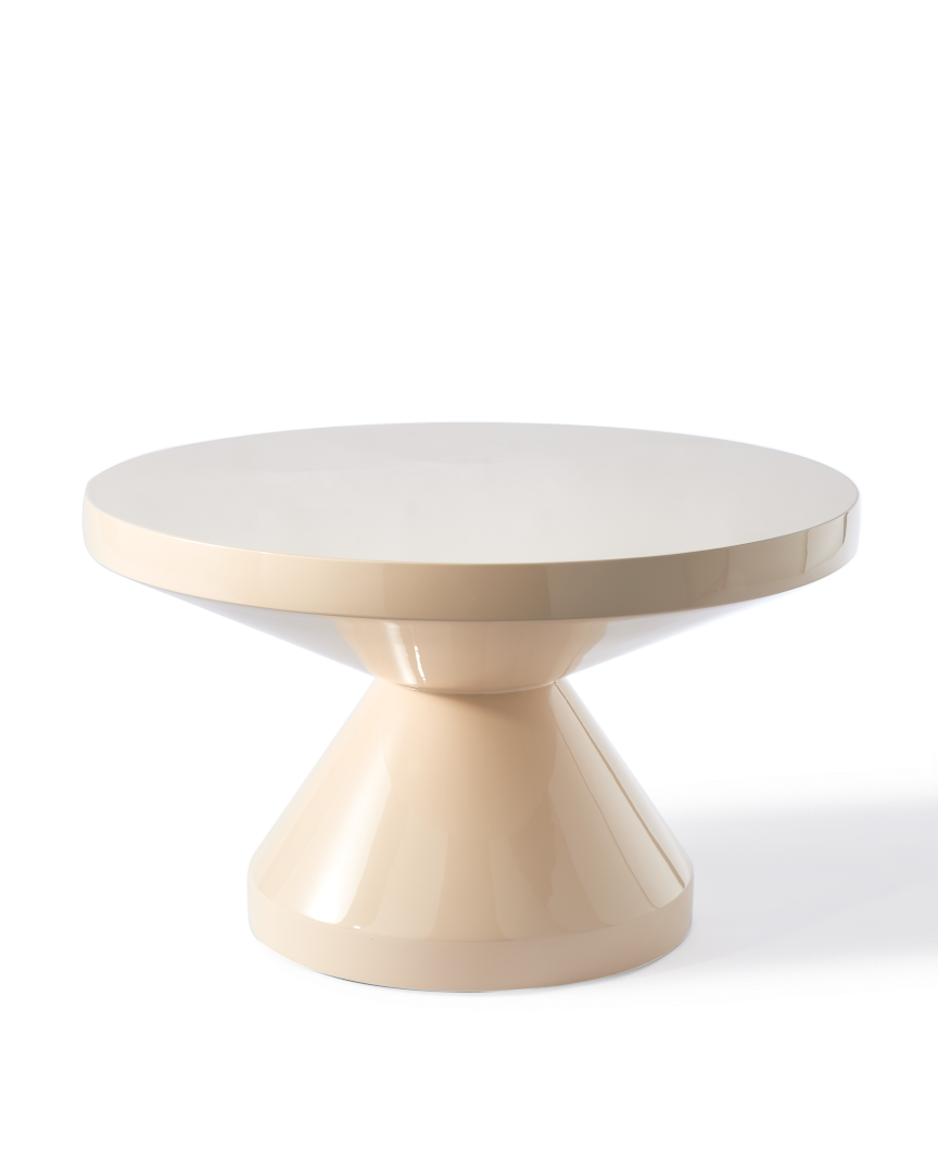 Table basse ronde en polyester laqué, Zig Zag
